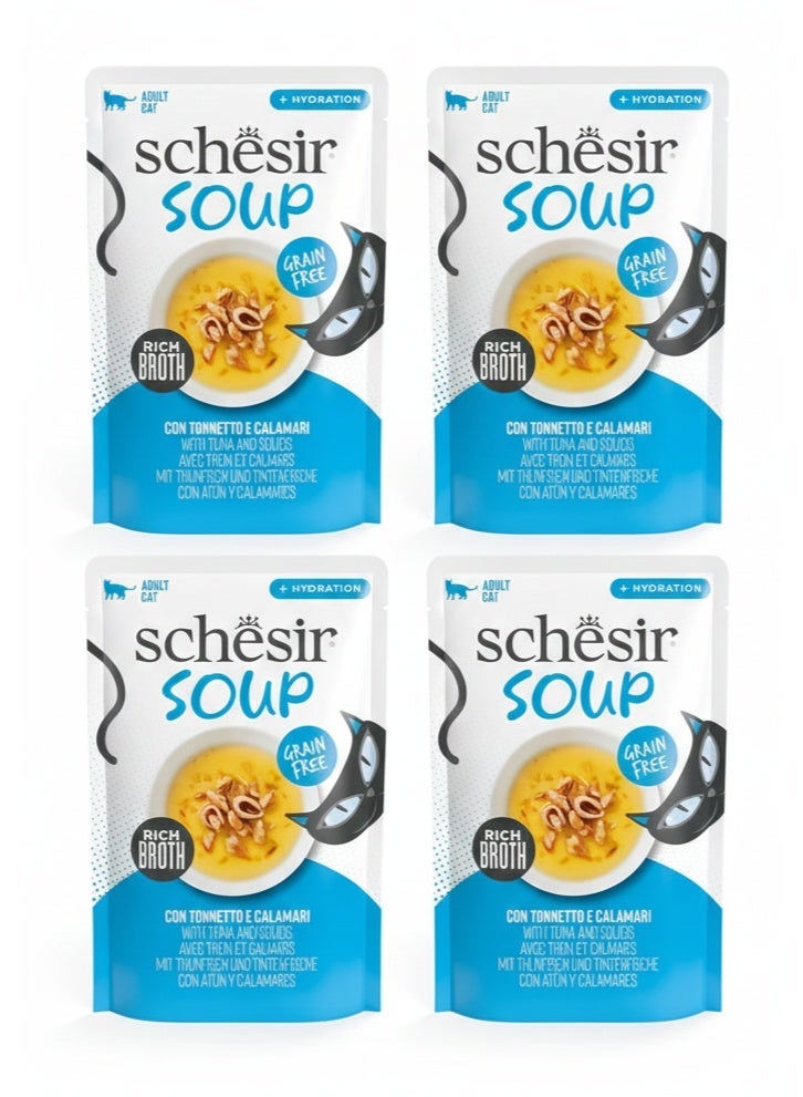 Schesir Soup for Adult Cats – Tuna with Squid – Grain-Free Wet Food – Rich Broth for Hydration – 85 g (Pack of 4) - Image 2